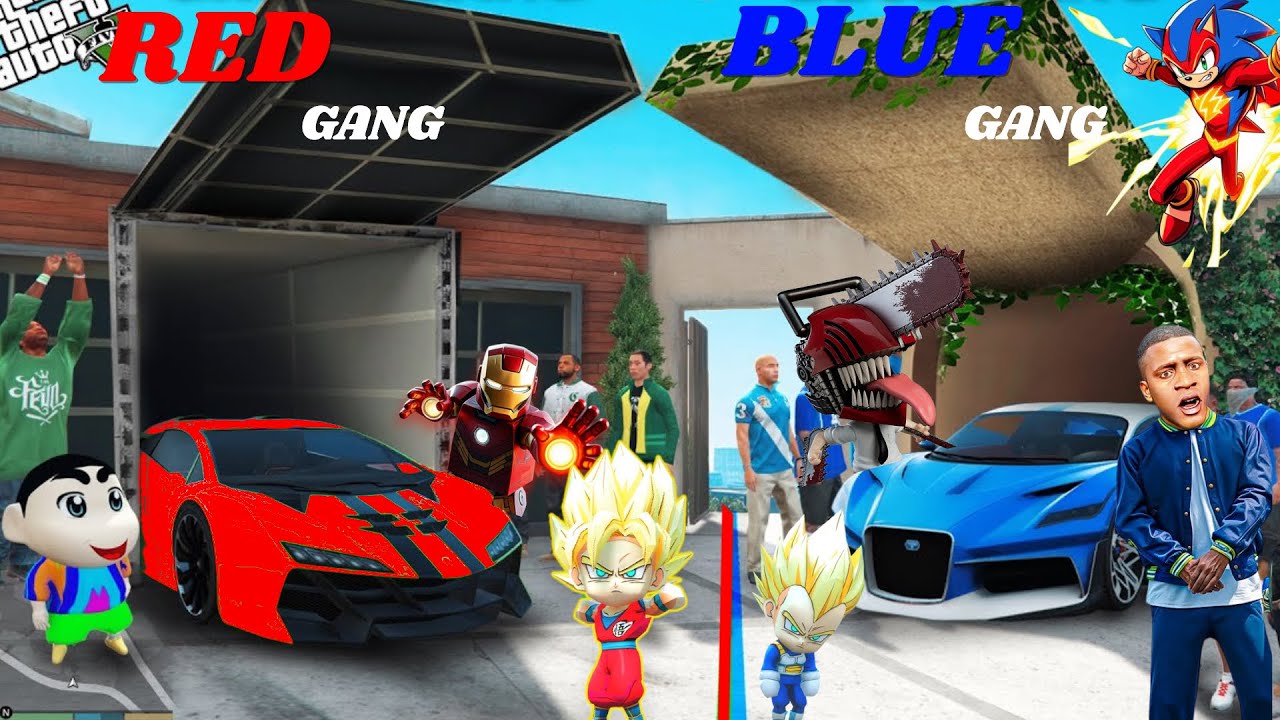Shinchan Red Gang VS Franklin Blue Gang Secret Garage Challenge In GTA 5!
