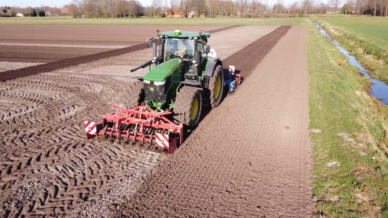 Uien zaaibed voorbereiding - Woelen en kopeggen - John Deere 7250R