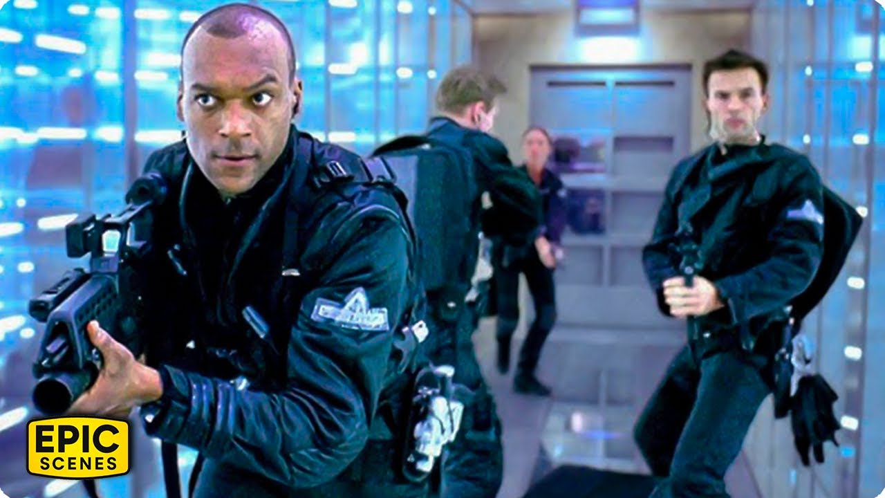 The moment the team enters the deadly Laser Grid Trap corridor – Resident Evil
