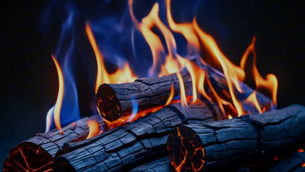 Cinematic Fireplace With Blue And Orange Flames For Relaxation, Sleep, And Focus