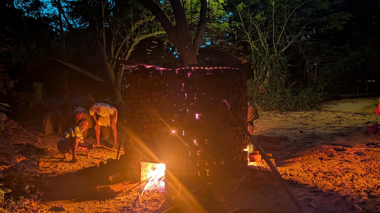 Kiln Firing , Ayyanar, Horses, Elephants, Artist Potter Palaniswamy in Sharanga guesthouse