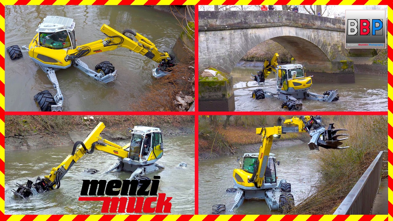Menzi Muck 545x Schreitbagger im Fluss 'Rems', Waiblingen, 2026. Teil 1 #schreitbagger