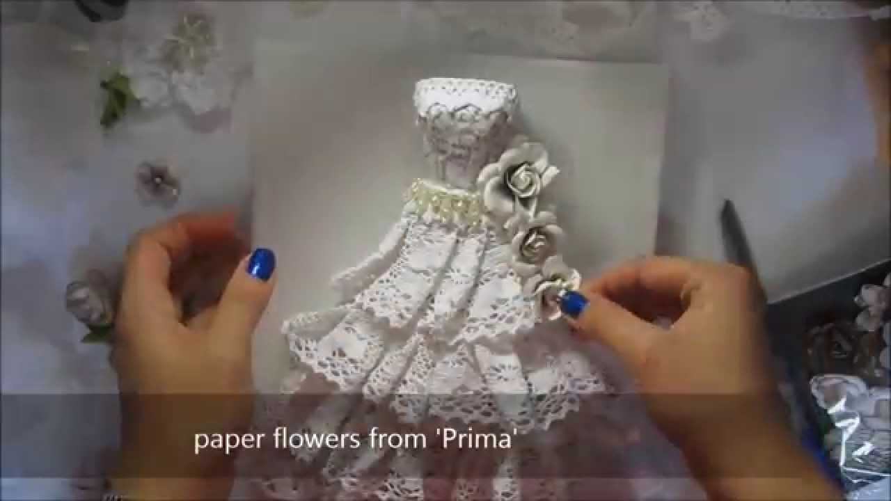 Vintage art dress paper mache lace sculpture on canvas ~ Maremi's Small Art