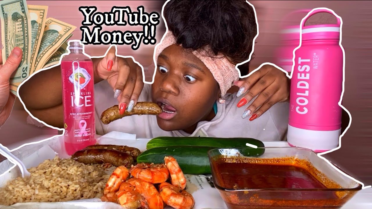Jumbo Shrimp Sausage Rice and Cucumber With Bloves Smackalicious Sauce MUKBANG!