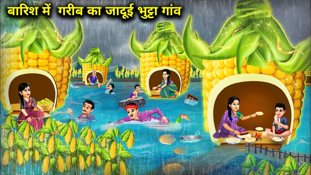 बारिश में गरीब का जादूई भुट्टा गांव || Magical Corn Village of the Poor in the Rain | Cartoon Story