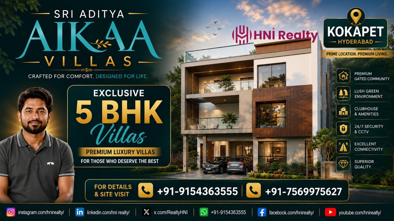 Sri Aditya Aikaa Villas | Ultra-Luxury Villas at Kokapet,Contact:9154363555 | 7569975627 #HNi Realty