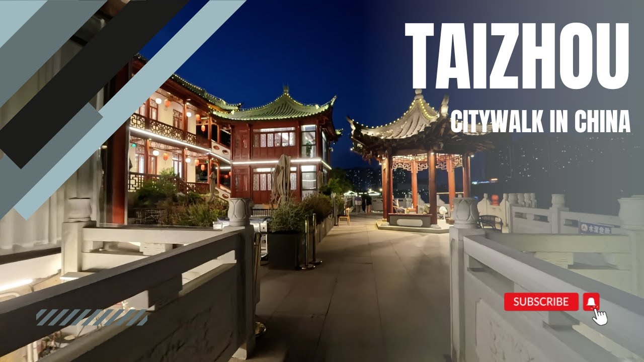 Dongcheng Riverside Park in Taizhou City, Jiangsu Province at dusk