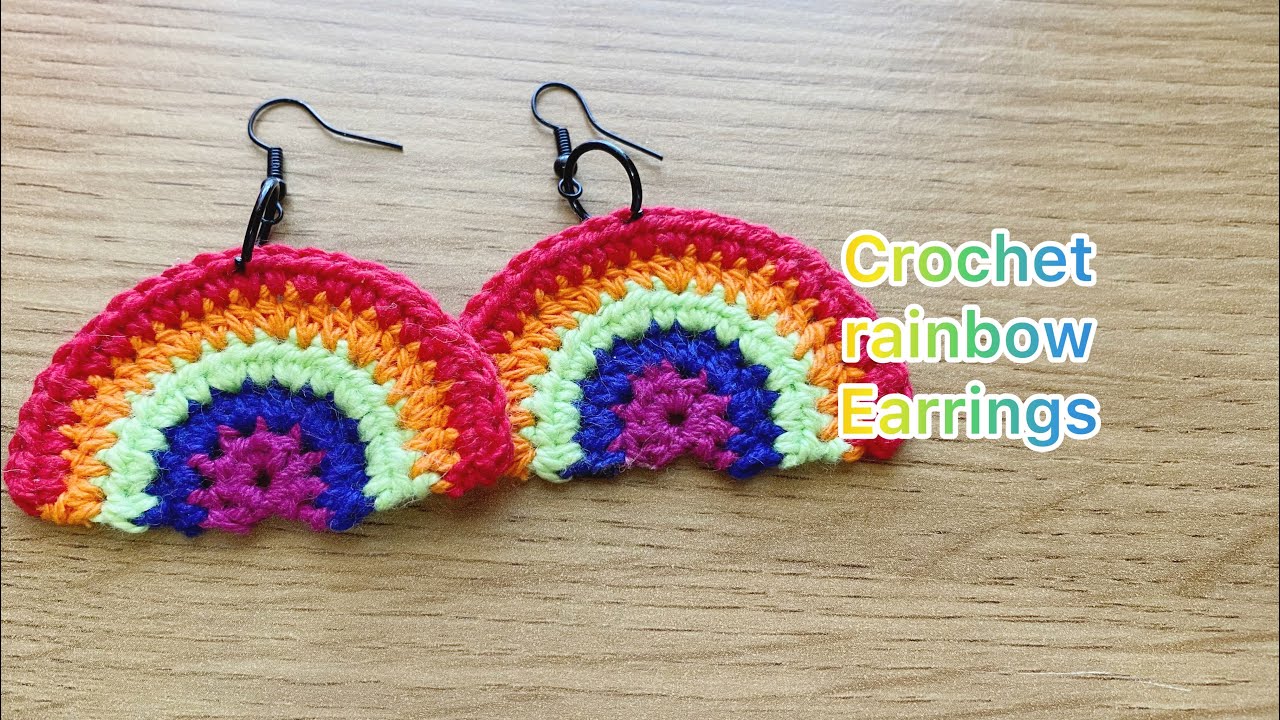 How to Crochet rainbow earrings || beginner friendly