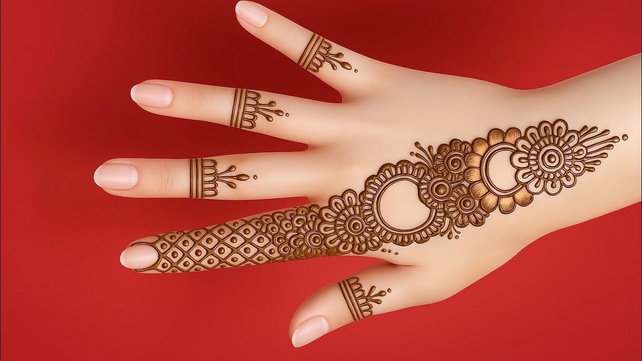 Net floral mehndi design, back hand mehndi design, simple fancy mehndi design, henna mehndi  