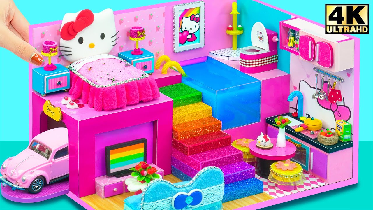 Make Mini Swimming Pool in Miniature House for Hello Kitty Cat from Cardboard ❤️ DIY Miniature House
