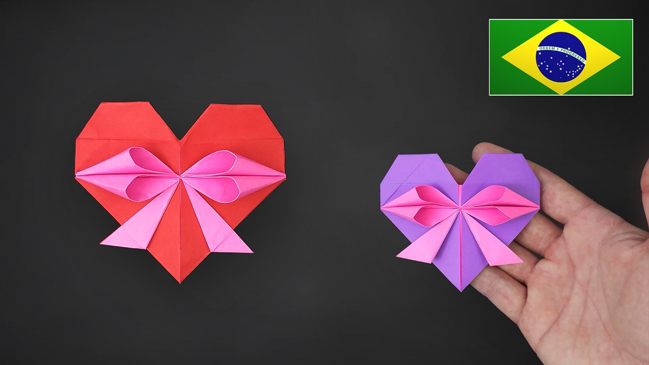 Origami: Coração com Laço / Coração Presente Fácil - Instruções em Português BR