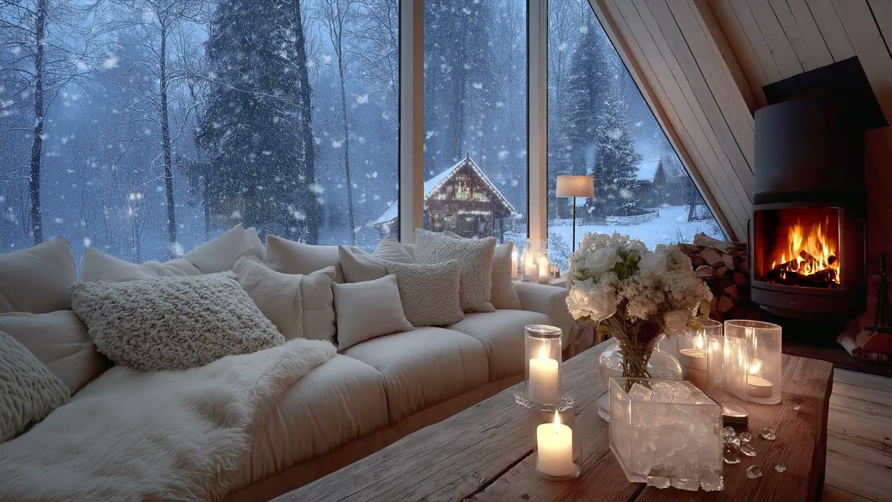 🎹🌷 Peaceful Piano in Winter Room | Snowy Fireplace View for 3 Hours of Study Focus & Meditation
