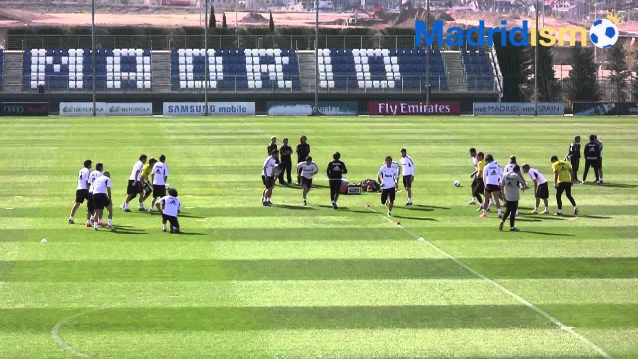Real Madrid stretching and warm ups in training session
