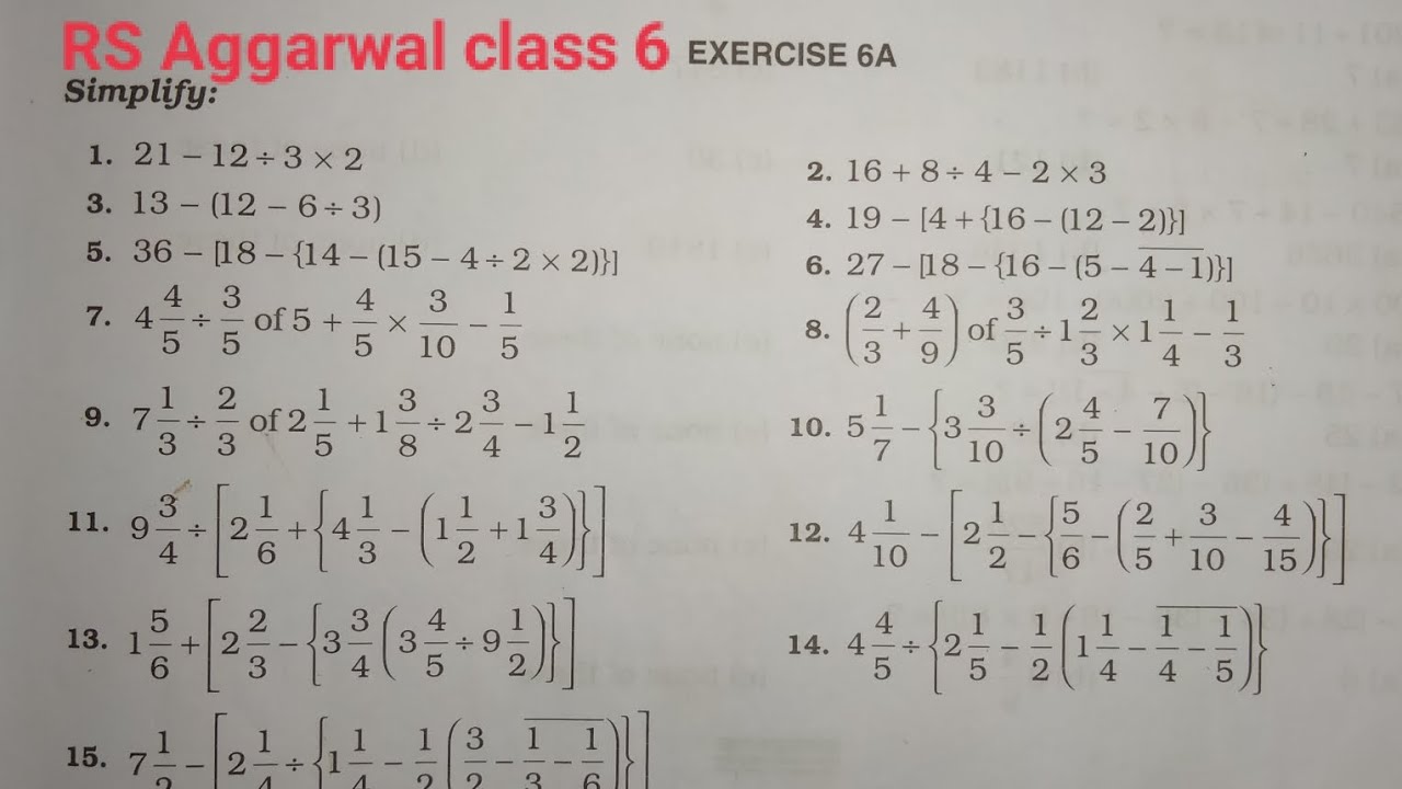 RS Aggarwal math class 6 exercise 6A solutions ।। Class 6 chapter 6A RS Aggarwal math