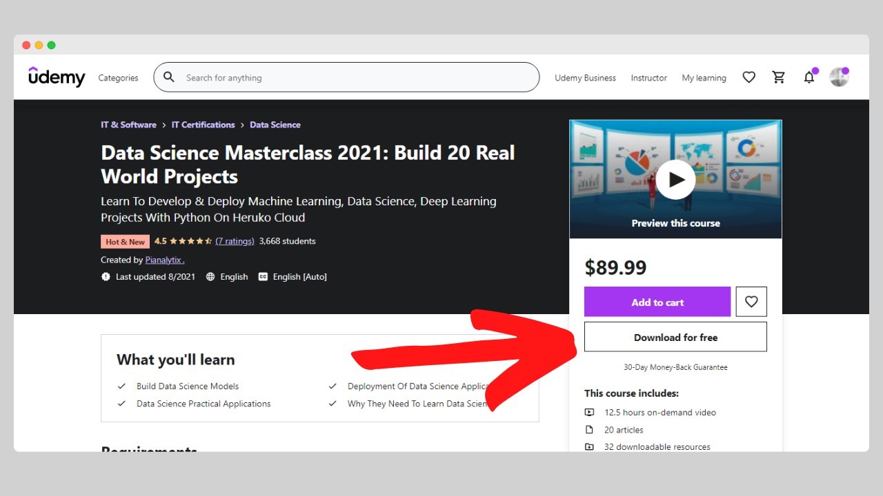 Как бесплатно скачать платные курсы Udemy (за 20 секунд)