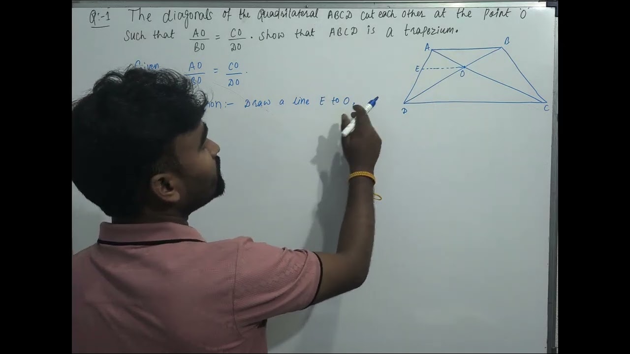 The diagonal of the quadrilateral ABCD cut each other at point O, such that AO/BO=CO/DO. Show that.