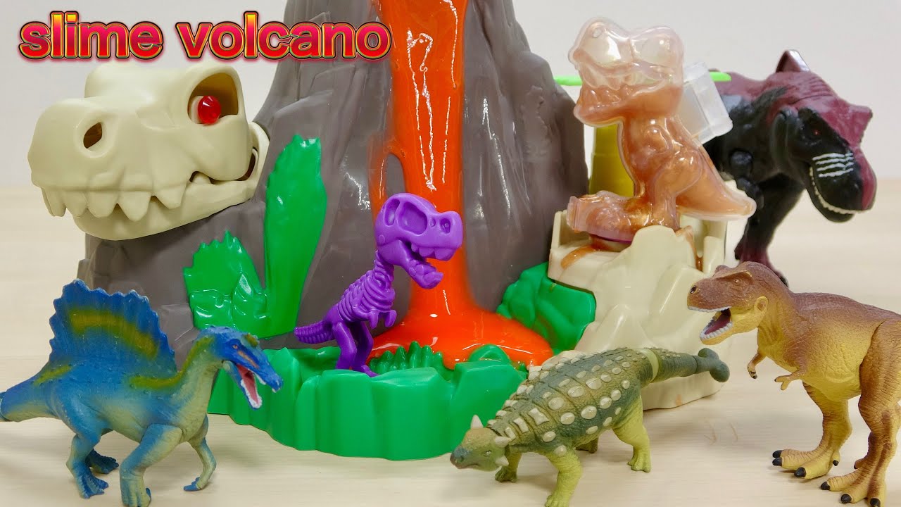 火山からスライムが噴火! 【Play Doh DINO CREW】キラキラT.Rexを完成させる方法を検証