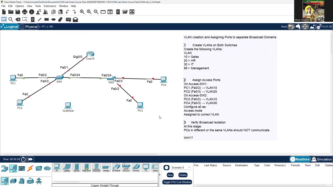 Lab 3 - VLAN Configuration | Creating VLANs & Isolating Broadcast Domains (Cisco Packet Tracer)