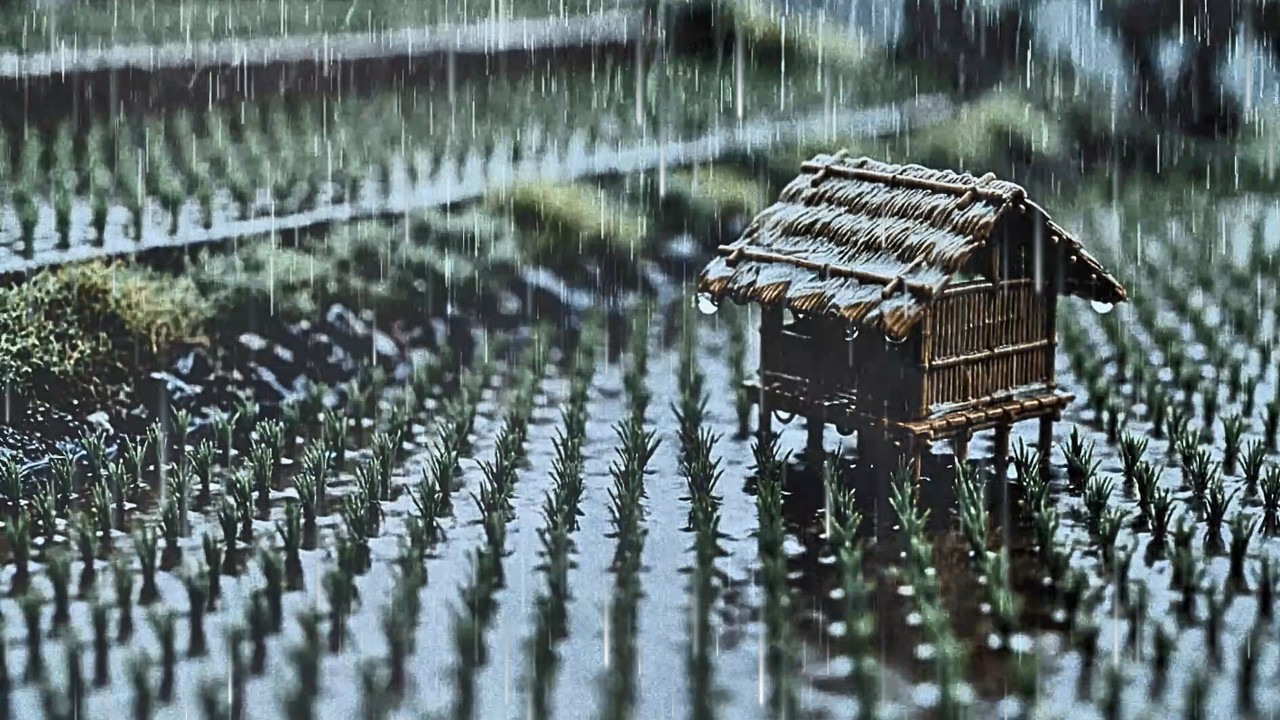 Tranquil Paddy Field Rain Shelter ☔ Calm Rain Ambience for Stress Relief