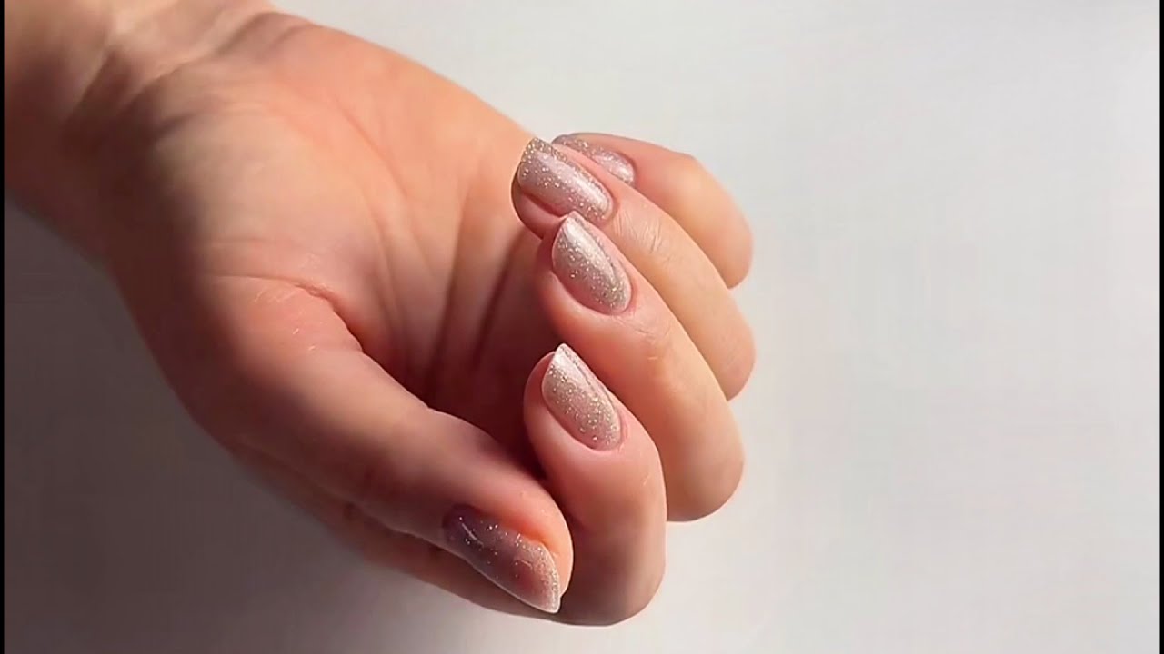Oval Manicure Process | Sparkling Nude Gel Nails | Cuticle Cleaning, Builder Gel, Filing