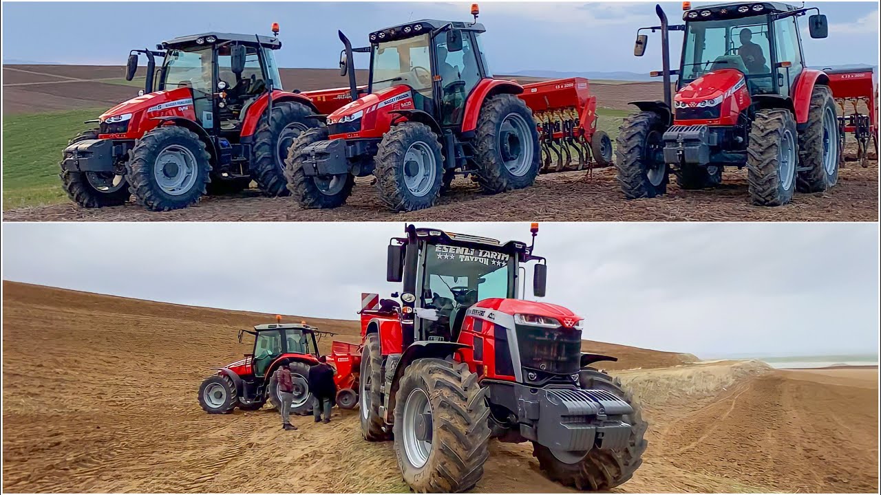 MF 8S.265, 5713S... Dört Traktör İle Nohut Ekimi - Massey Filosu / Esenli Tarım