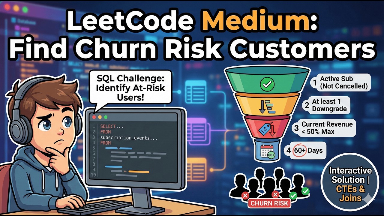 🫠Master CTEs & Joins: Solving LeetCode 3716 Find Churn Risk Customers (Medium SQL)👍🏻