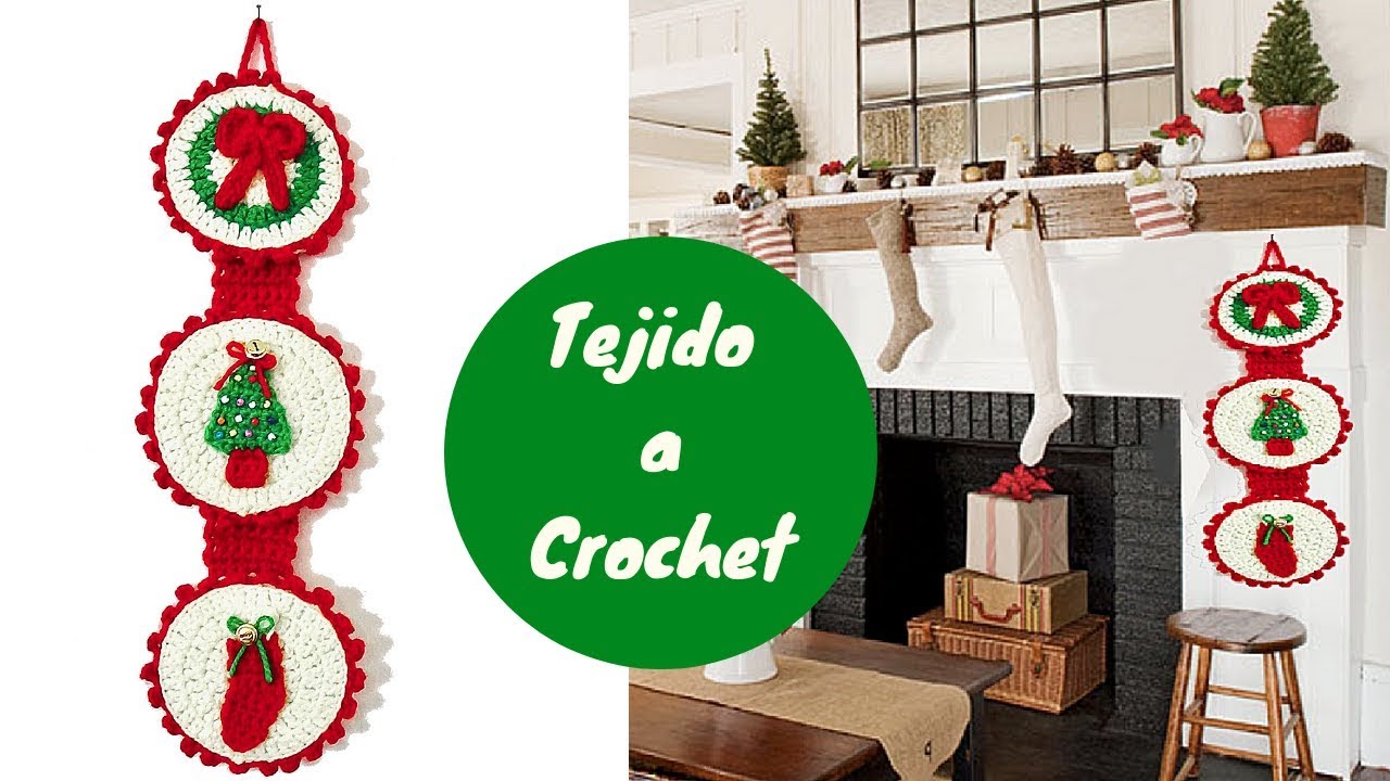 CORONA NAVIDEÑA , PINO NAVIDEÑO Y BOTA NAVIDEÑA  TEJIDOS A CROCHET PASO A PASO