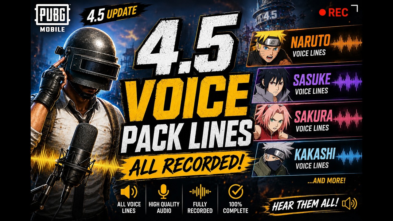 PUBG MOBILE 4.5 Update ALL Voice Pack Lines | Naruto, Sasuke, Sakura & Kakashi