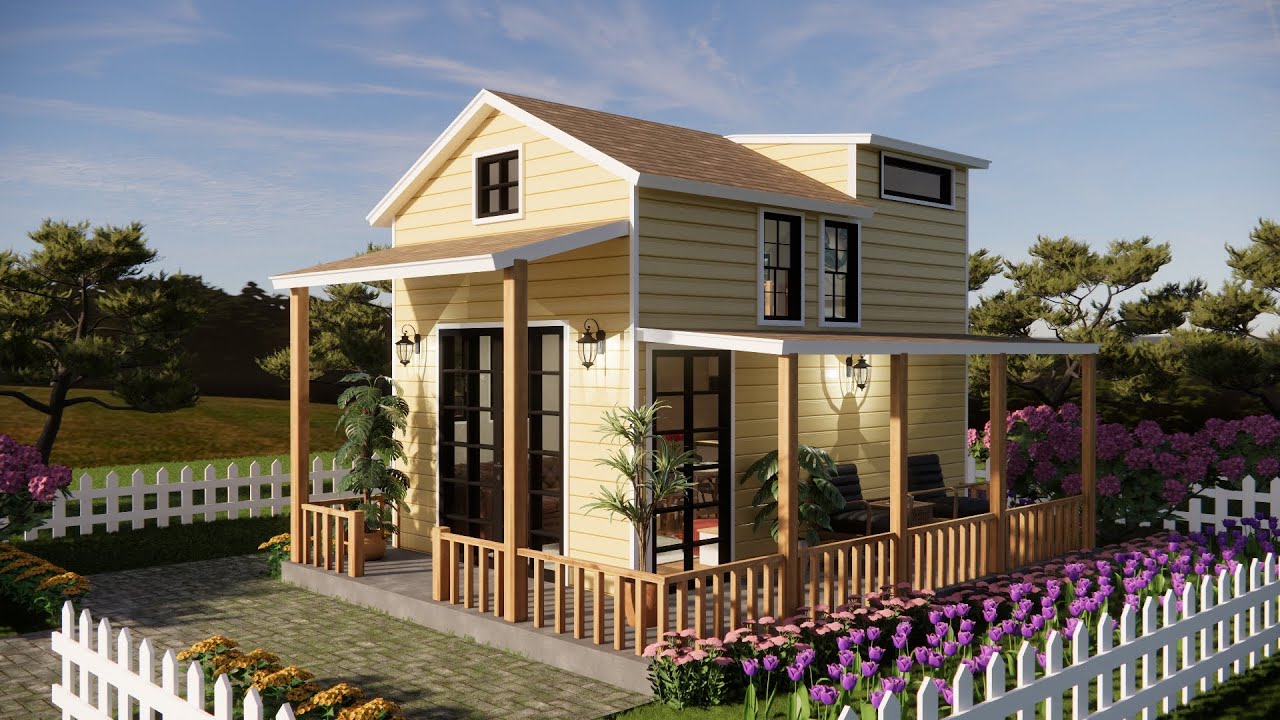11.5’ x 16.4’ ( 3,5 x 5m) Modern Tiny House Tour | Cozy Loft Cabin With Wraparound Porch