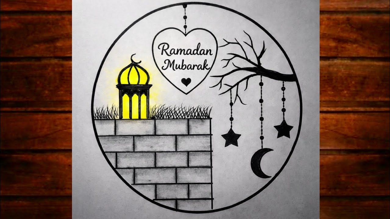 Ramadan Mubarak drawing/Easy Circle Scenery Drawing/Pencil Drawing /Easy drawing ideas for beginners