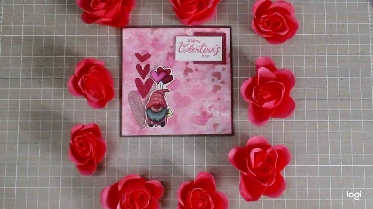 Tarjeta de San Valentín con Gnomo 💗 Fondo con Distress Oxide y Sprays