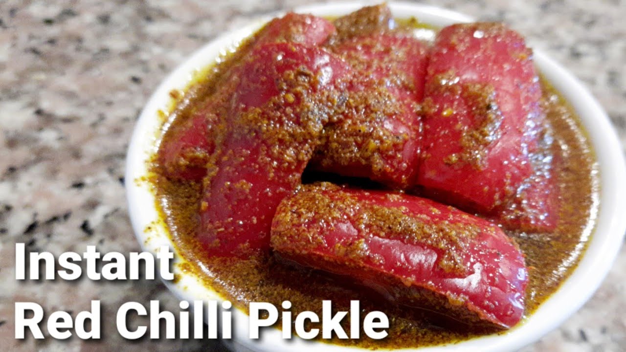 Instant Red Chilli Pickle// Red Jalape&ntilde;o Chilli Pickle recipe by Swaadisht Food