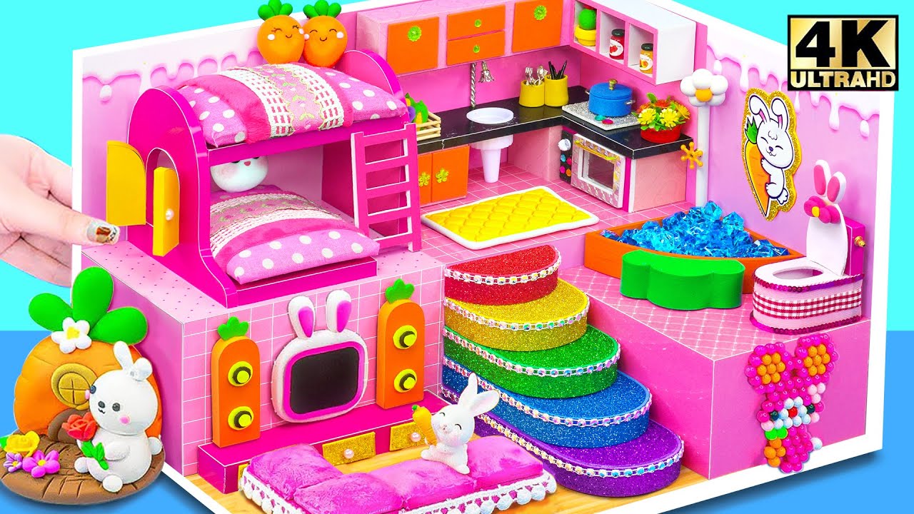DIY Pink Miniature Bunny House from Cardboard &ndash; Amazingly Creative! 🏡🐰🎀 DIY Miniatrue House