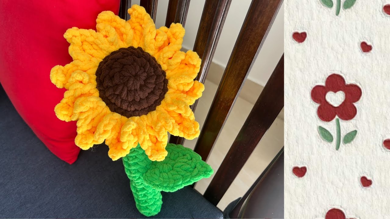 Hướng dẫn móc hoa Hướng Dương big size bằng len nhung đũa| How to crochet big sunflower 🌻🌻🌻