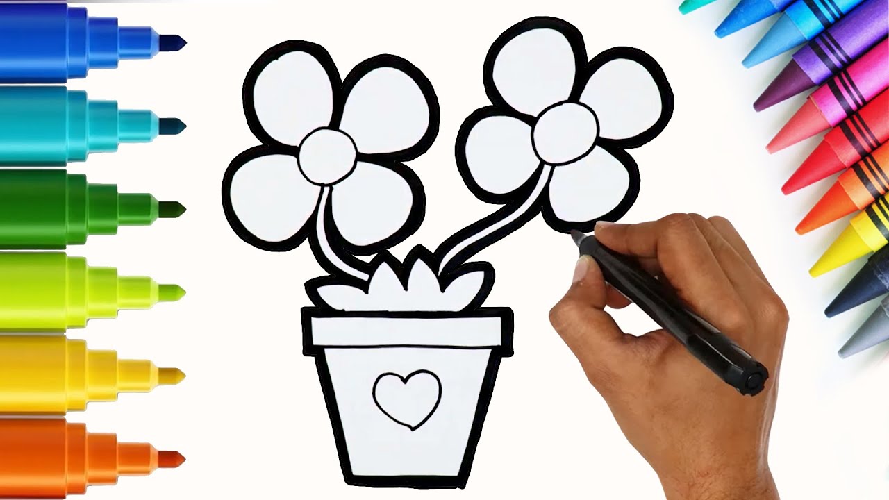 Vẽ và tô màu bông hoa đơn giản nhất | Vẽ Bông Hoa | How To Draw Flowers Plant | Nghệ thuật Chiki