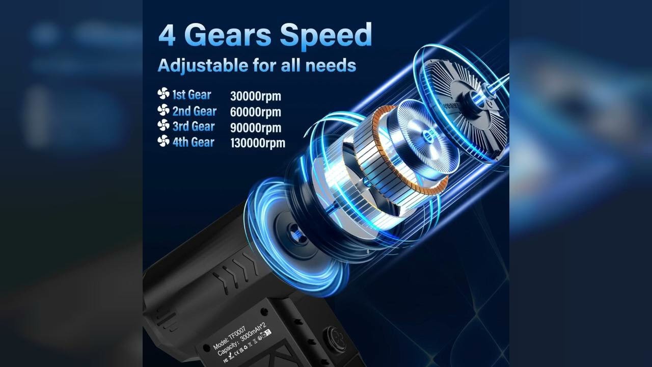 Review: IVJ Compressed Air Duster, 130000RPM 4-Gear Adjustable Mini Electric Air Duster with B...