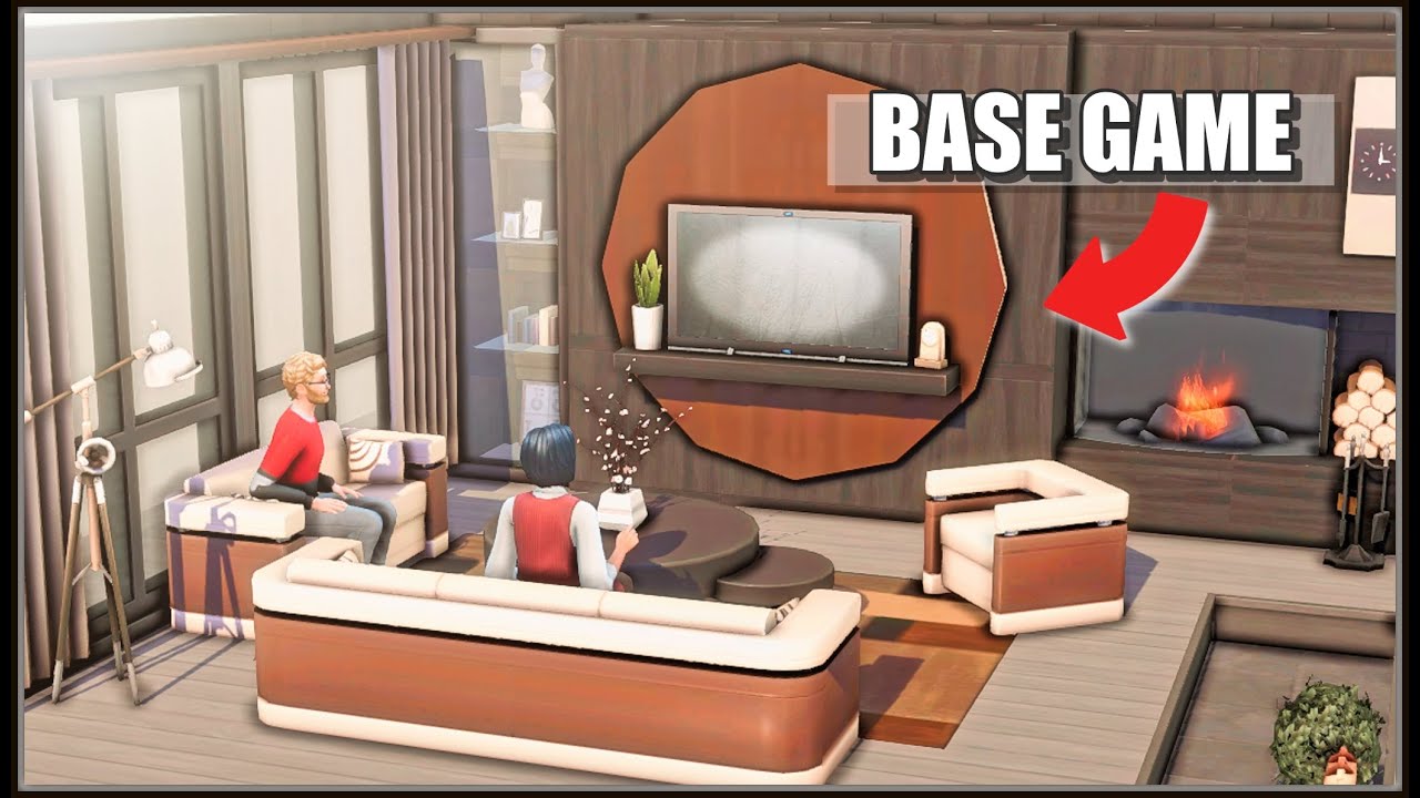 Decorate with me! BASE GAME Living Room with DIY Fireplace (No CC/No Mods) - The Sims 4 Speed Build