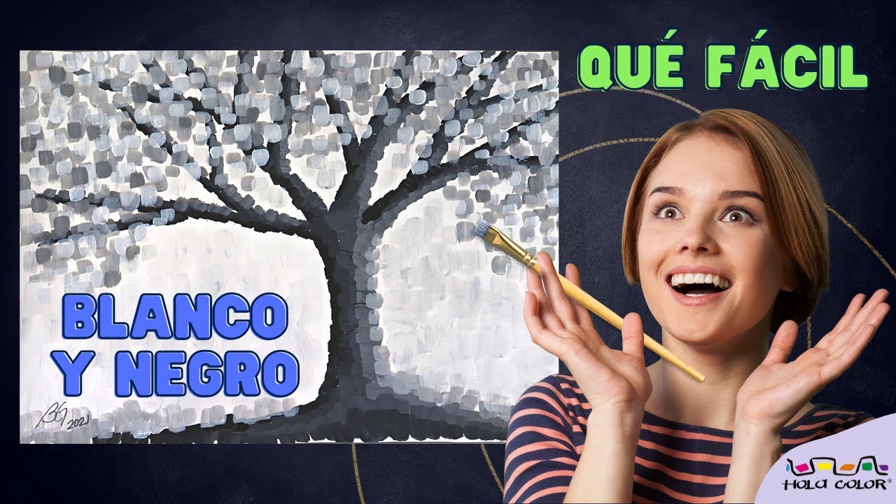 Cómo PINTAR ÁRBOLES 🌳 con acrílicos EN BLANCO Y NEGRO ⚪⚫ - FÁCIL Y RÁPIDO - Hola Color MX