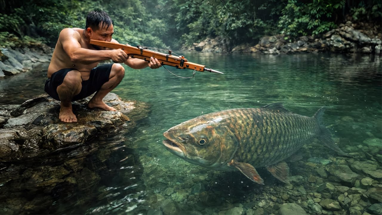How I Turned Raw Wood Into a Fishing Crossbow | by @PrimitiveSkillsnet