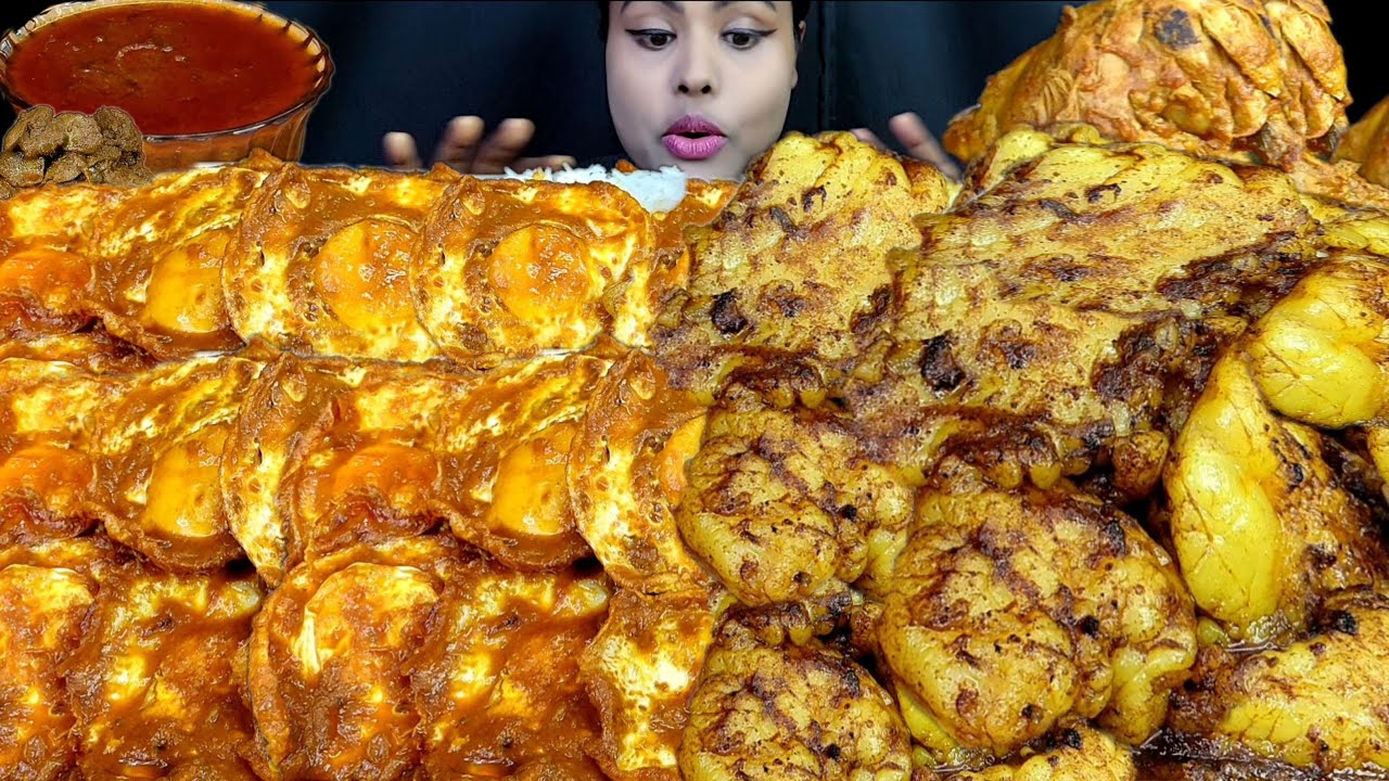 Eating Show Mutton Fat Curry With Rice Asmr Eating Spicy Egg Curry Mukbang Chicken Curry Liver Curry