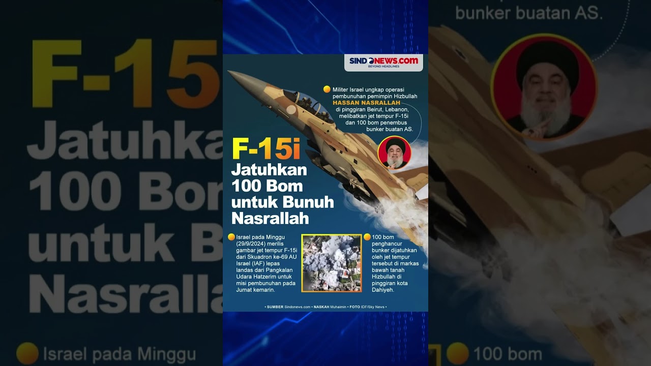 Israel Jatuhkan 100 Bom Penembus Bunker untuk Bunuh Nasrallah