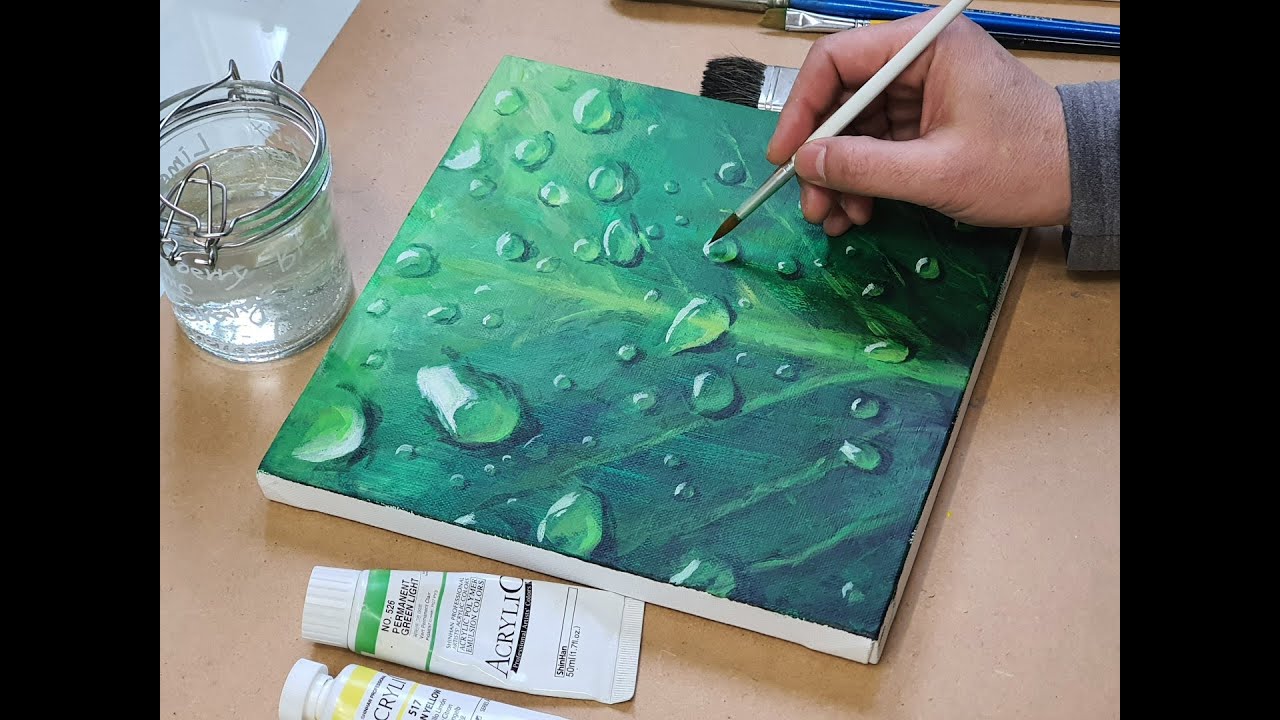 아크릴 물감으로 맑은 물방울 그리기 /힐링 그림 #28 / Draw clear drops of water with acrylic paint