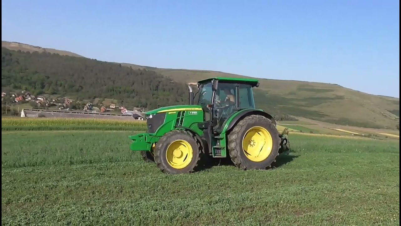 La cosit cu tractor John Deere 6100 MC + cositoare Krone