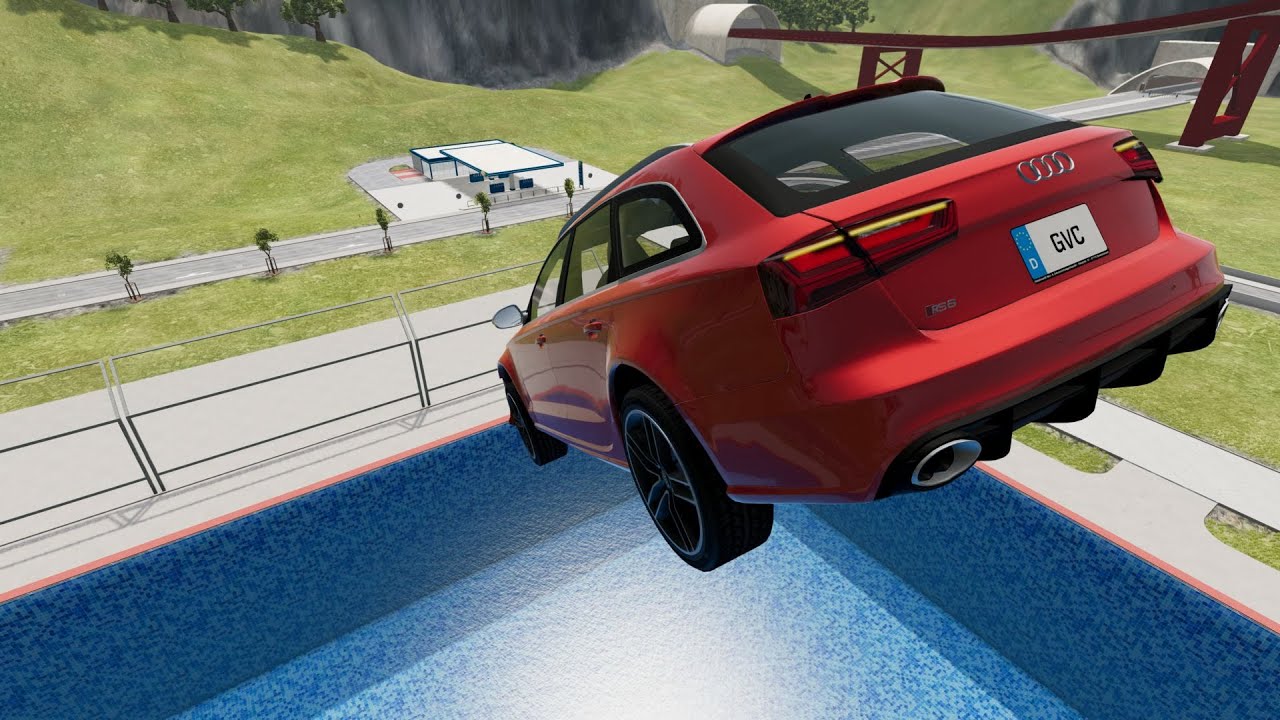 Super car and swimming pool - cars jumping into water