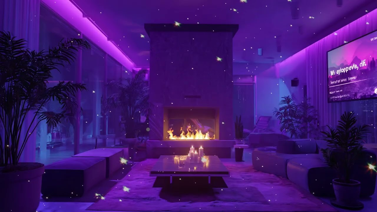 Purple Room Night Ambience 🎹 Soft Piano & Fireplace Sounds for Relaxation, Sleep & Focus