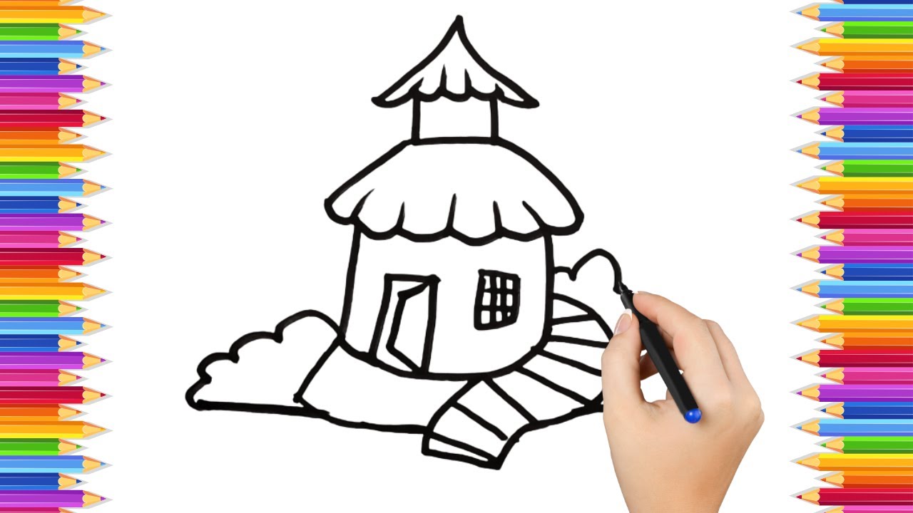 How To Draw cute   house Drawing, Painting & Coloring For Kids and Toddlers_ Child Art 🐋🌈🎨