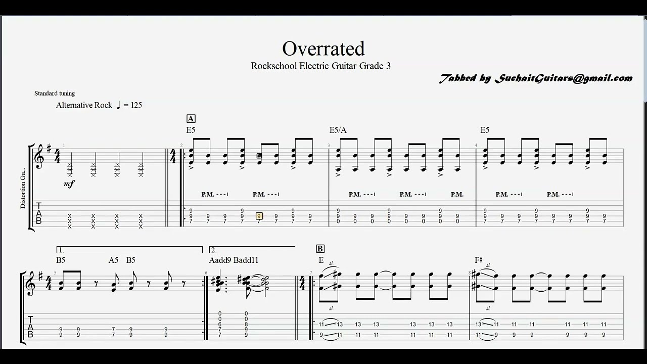 Overrated (full, guitar only & backing track). Rockschool Electric Guitar Grade 3 Lesson