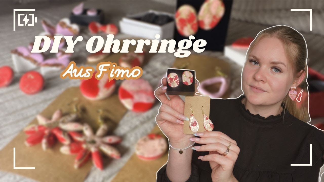 SELFMADE OHRRINGE AUS FIMO - BUNTE MODELLIERMASSE -  mit Blattgold Polymer Clay- DIY