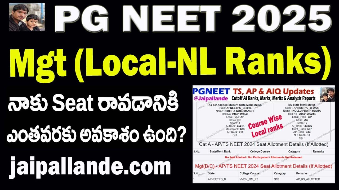 PG NEET 2025 | Mgt (Local&ndash;NL) Rank Meaning Explained | Seat రావడానికి ఎంతవరకు Chance?