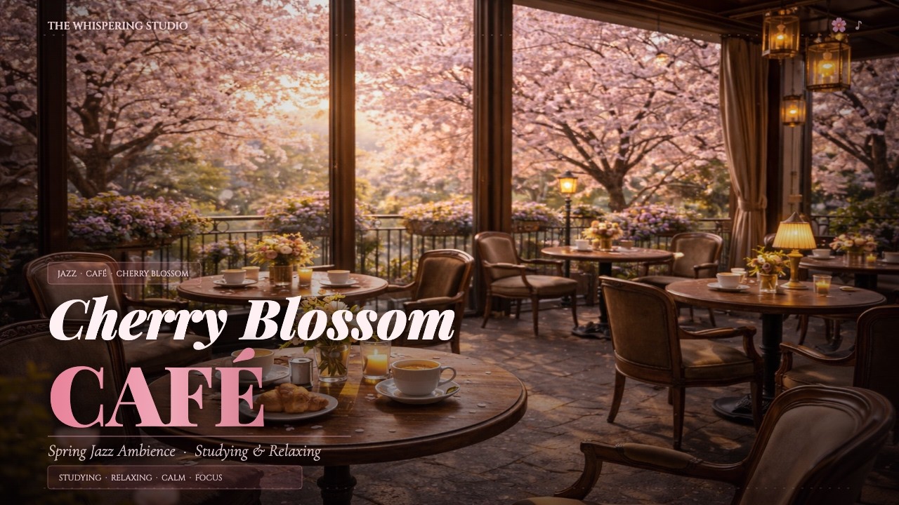 Spring Coffee Shop Jazz 🌸 Cherry Blossom Café Ambience for Studying & Relaxing